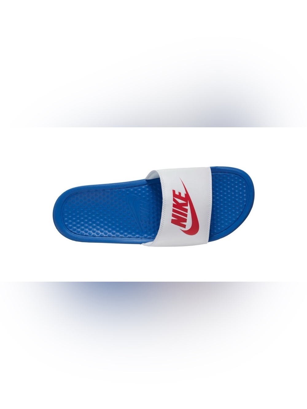 Nike Blue and White Slide with Red Logo